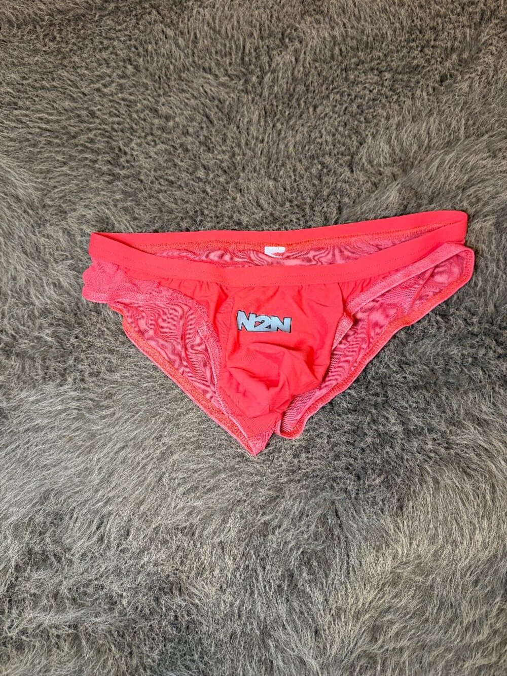 N2N Bodywear Men's Neon Coral Pink Mesh Swim Brief Bikini Size Small